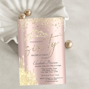 Glitter Confetti Crown Rose Gold 60th Birthday  Invitation