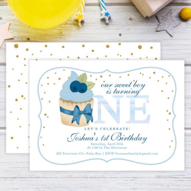 Glitter Confetti Cupcake 1st Birthday Party  Invitation (Creator Uploaded)