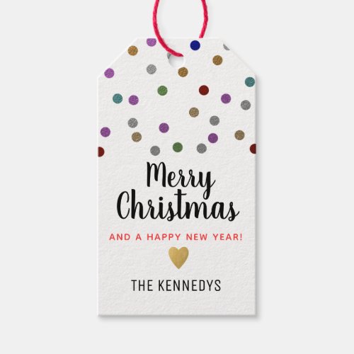 Glitter Confetti Dots Merry Christmas Gift Tags