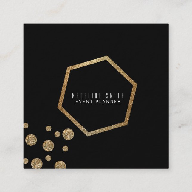 Glitter Confetti Feminine Event Planner Square Business Card (Front)