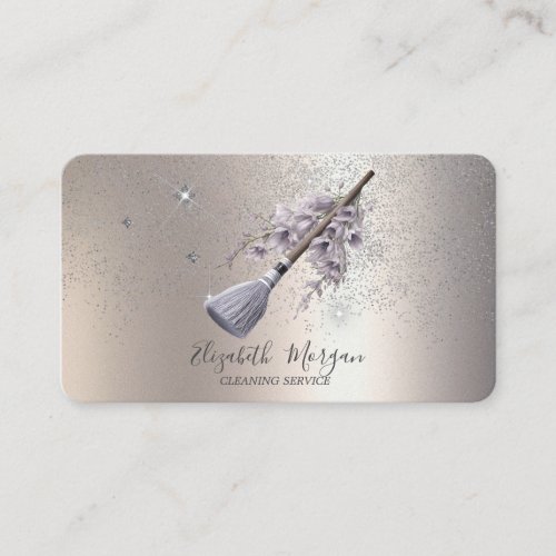 Glitter Confetti Floral Broom  Business Card
