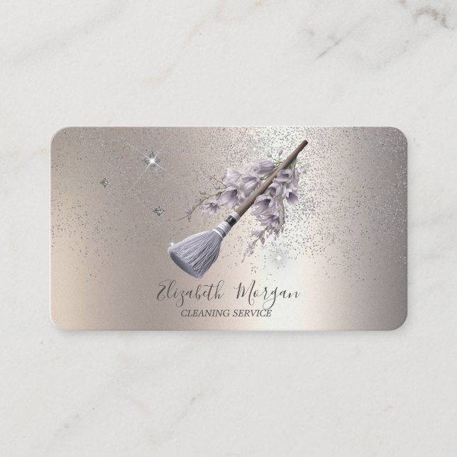 Glitter Confetti Floral Broom  Business Card (Front)