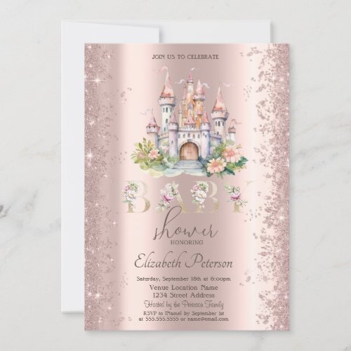 Glitter Confetti Floral Castle Baby Shower Invitation