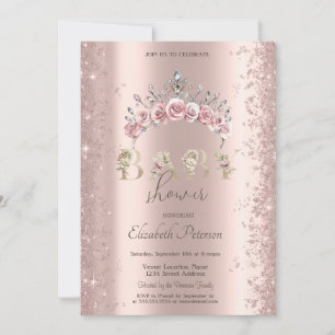 Glitter Confetti Floral Crown Baby Shower Invitation