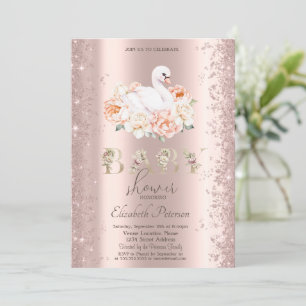 Glitter Confetti Floral Swan Baby Shower Invitation