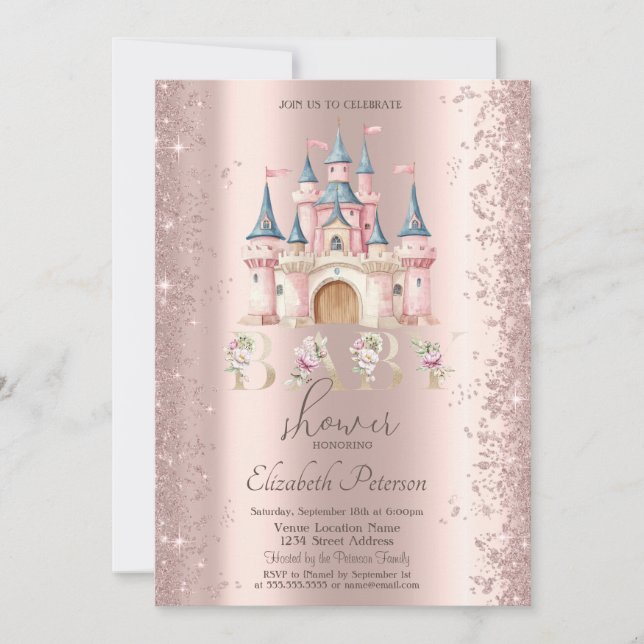 Glitter Confetti Frame Chic Castle Baby Shower Invitation (Front)