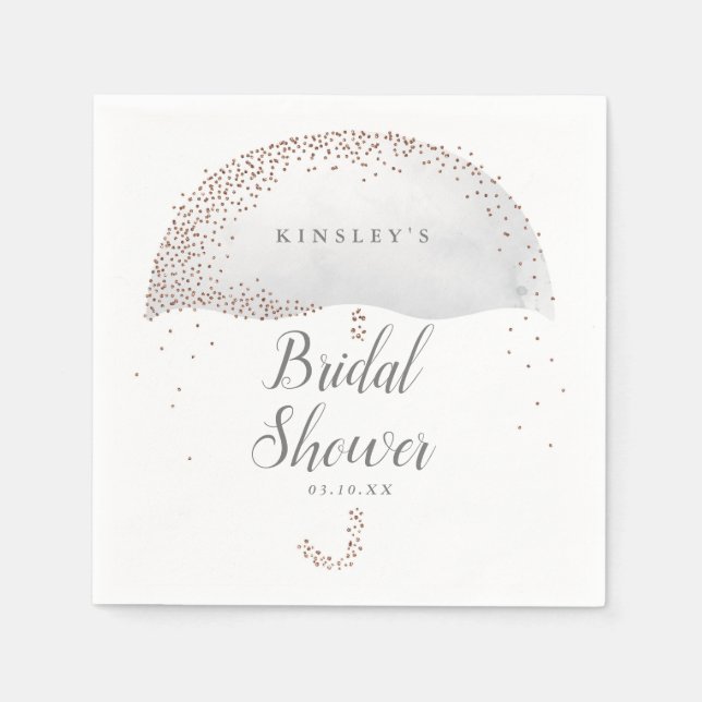 Glitter confetti grey umbrella bridal shower napkins (Front)