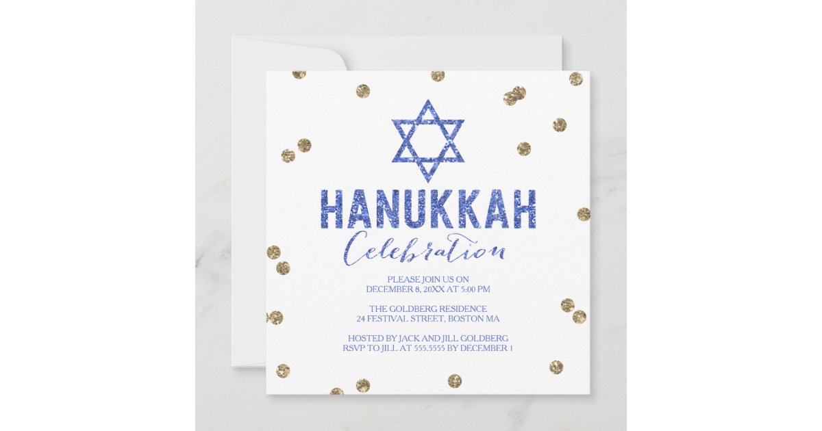 Glitter Confetti Hanukkah Party Invitation | Zazzle