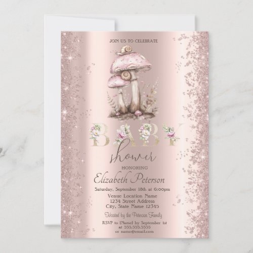 Glitter Confetti Mushrooms Snail Baby Shower Invitation