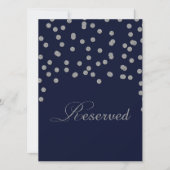 Glitter confetti navy silver reserved table sign invitation (Front)