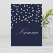 Glitter confetti navy silver reserved table sign invitation (Standing Front)