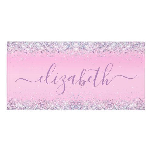 Glitter Confetti Personalized Pink Door Sign