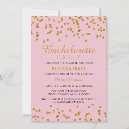Glitter confetti Pink Black Bachelorette Party Invitation