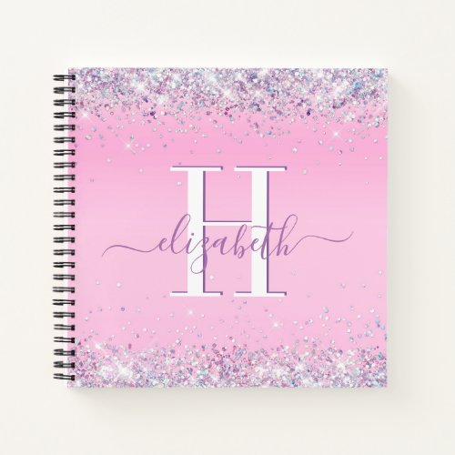 Glitter Confetti Pink Monogram Notebook