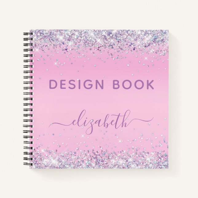 Glitter Confetti Pink Monogram Sketch Notebook (Front)