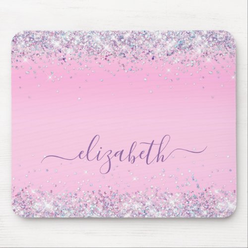 Glitter Confetti Pink Personalized Mouse Pad