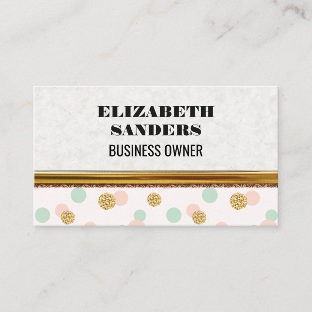Glitter Confetti | Polka Dot | Gold Border Business Card (Front)