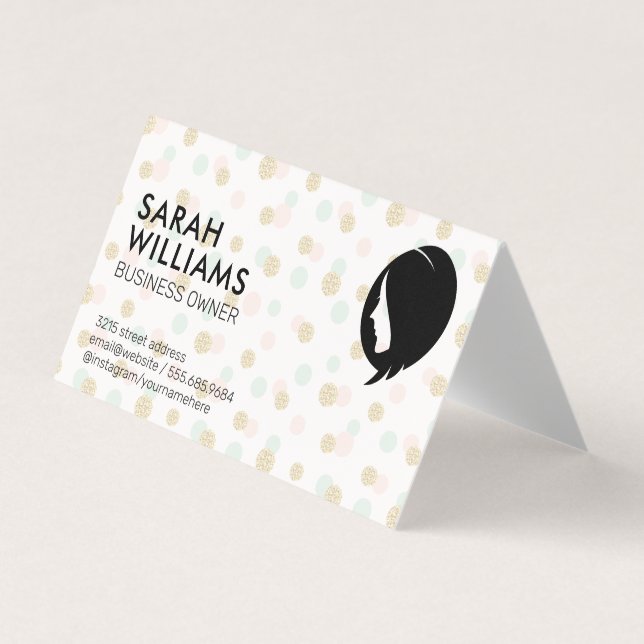 Glitter Confetti | Polka Dot | Womens Beauty Business Card (Front)