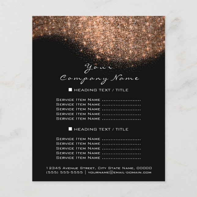 Glitter Confetti Prices Copper Rose Gold Black Flyer (Front)