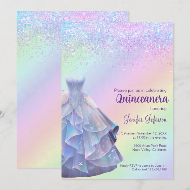 Glitter confetti Quinceanera Invitation (Front/Back)