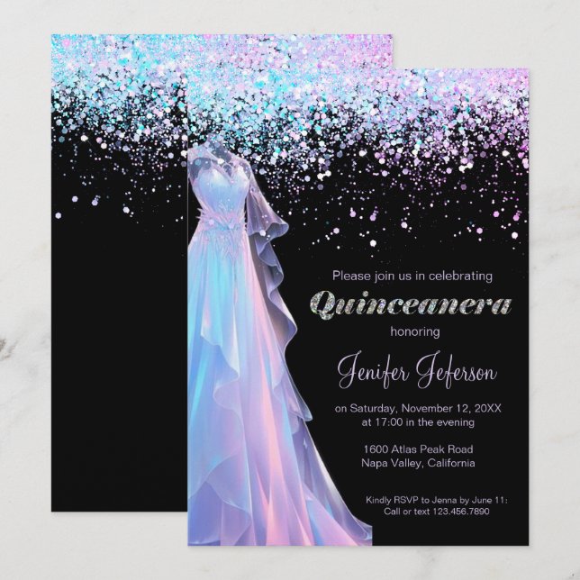 Glitter confetti Quinceanera Invitation (Front/Back)