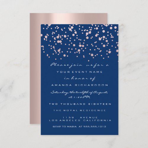 Glitter Confetti Rose Royal Blue Bridal Shower Invitation