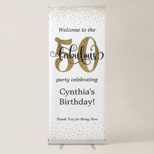 Glitter Confetti & Script 50 & Fabulous Birthday Retractable Banner
