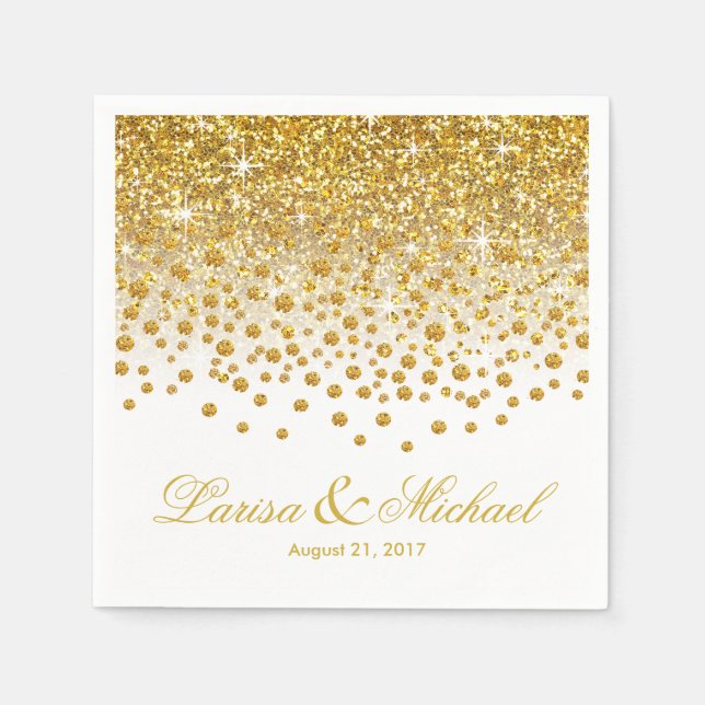 Glitter Confetti Shower | gold white Paper Napkins (Front)