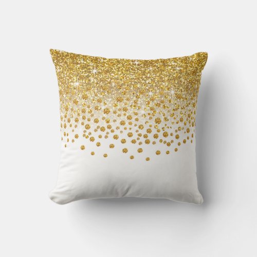 Glitter Confetti Shower  gold white Throw Pillow