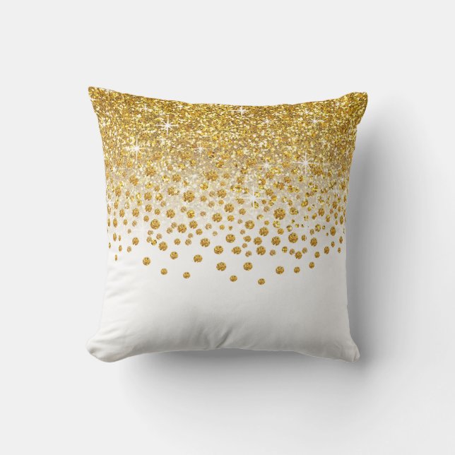 Glitter Confetti Shower | gold white Throw Pillow (Front)