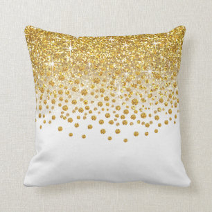 Glitter Confetti Shower gold white Throw Pillow