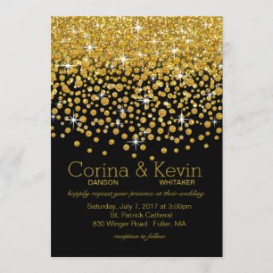Glitter Confetti Shower Wedding gold black Invitation