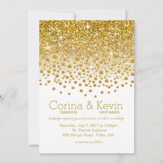 Glitter Confetti Shower Wedding | gold white Invitation | Zazzle.com