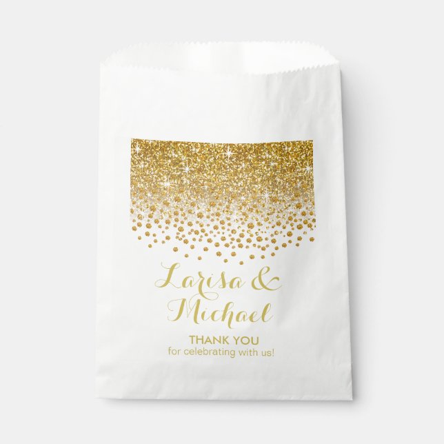 Glitter Confetti Shower Wedding Party gold white Favor Bag (Front)