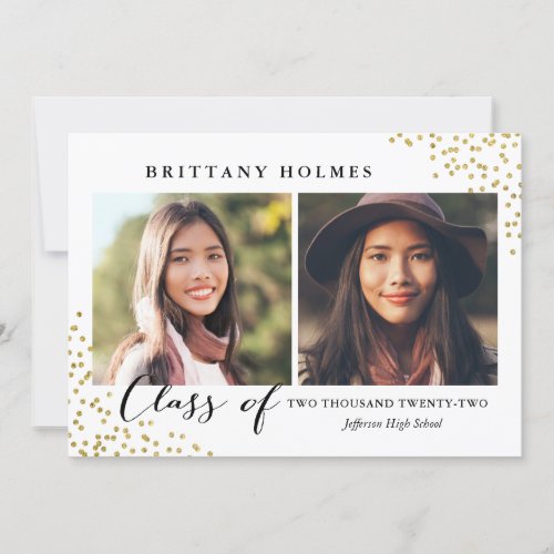 Glitter Confetti Sprinkle 2 Photo Graduation White Invitation