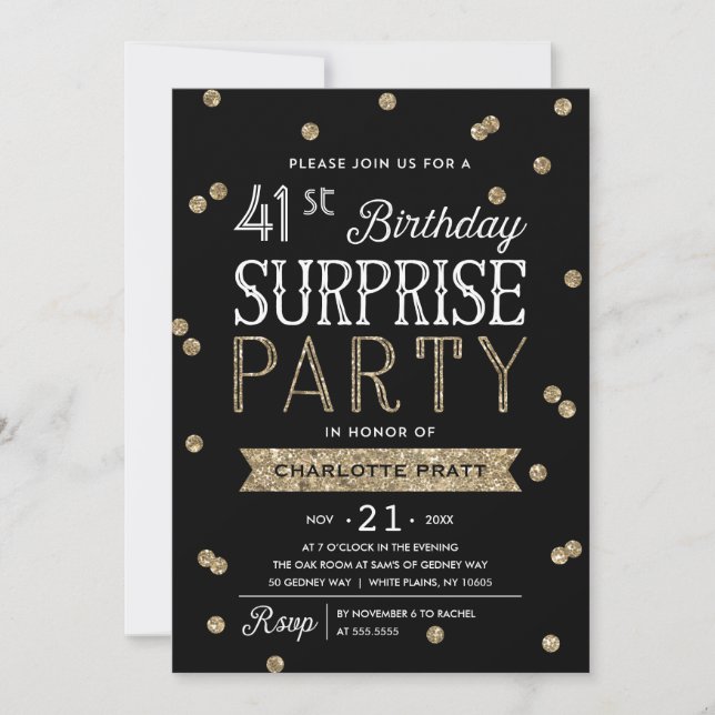 Glitter Confetti Surprise Party Invitation ANY AGE (Front)