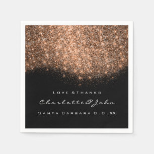 Glitter Copper Black White Thank You Name Napkins