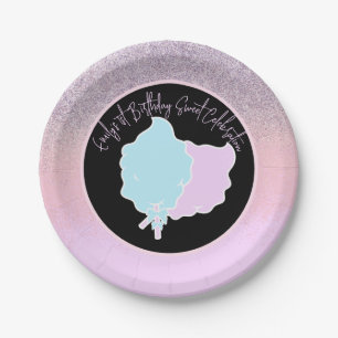 Glitter Cotton Candy Birthday Party Pink Blue Paper Plates