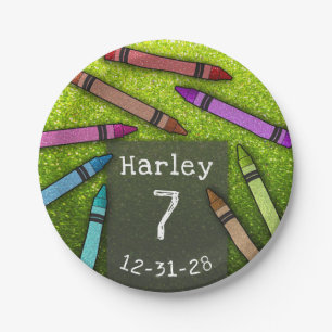 Glitter Crayons Colorful Birthday Party for Kids Paper Plates