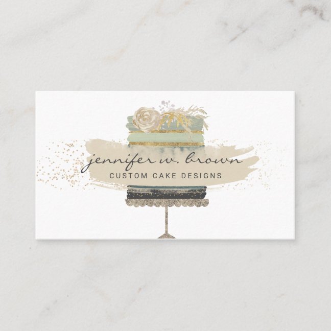 Glitter cream Floral Cake Bakery Dessert Business Card