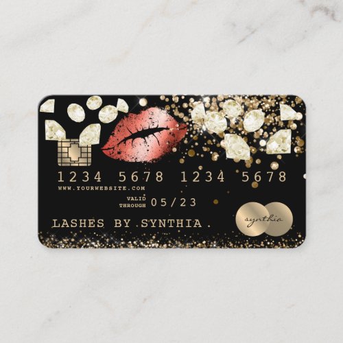 Glitter Credit Debit Card Styled Glitter Gold lips