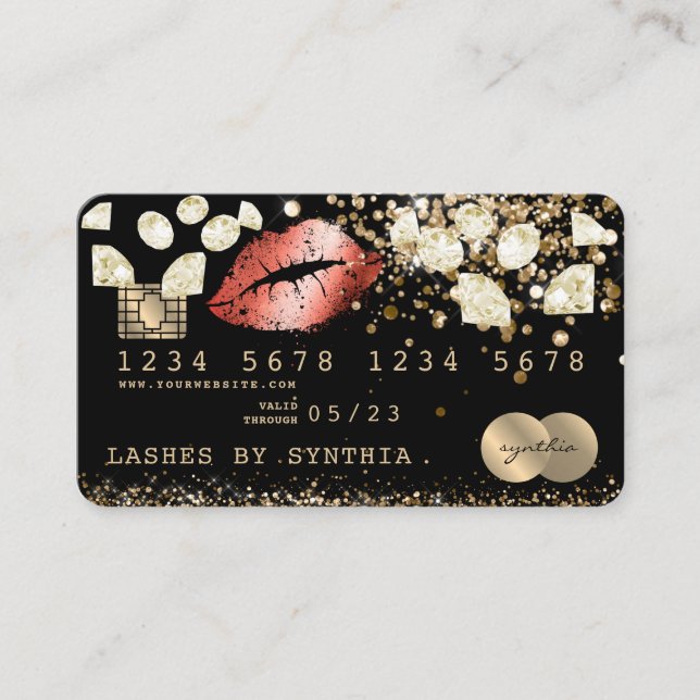 Glitter Credit Debit Card Styled Glitter Gold lips (Front)