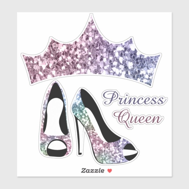 Glitter Crown High Heels Princess Queen Sticker (Sheet)
