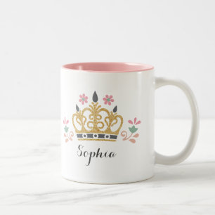 Glitter Crown Monogram Two-Tone Coffee Mug