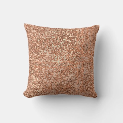 Glitter Crystals Rose Gold Makeup Sparkly Copper Throw Pillow