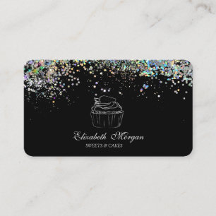 Glitter Cupcake Colorful Confetti, Black Business Card