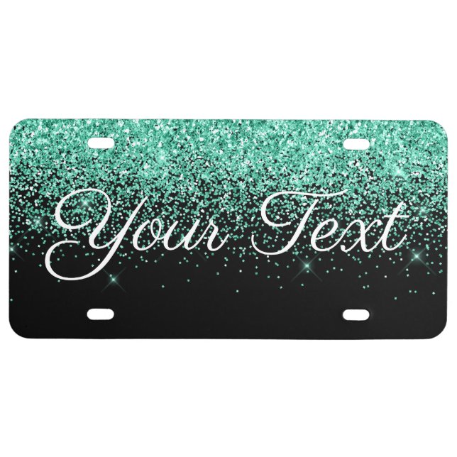 Glitter Custom Text License Plate Aqua Black (Front)