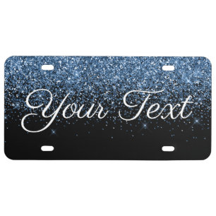 Glitter Custom Text License Plate Blue Black