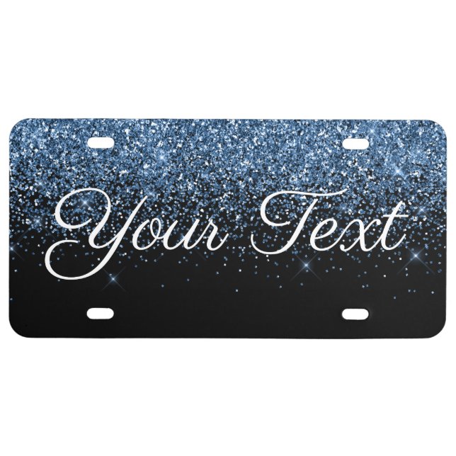 Glitter Custom Text License Plate Blue Black (Front)