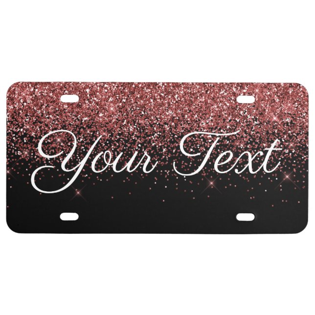Glitter Custom Text License Plate Burgundy Black (Front)